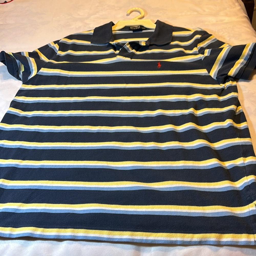 Polo Ralph Lauren Custom Fit Blue Stripe Cotton Polo Shirt Size XXL - Picture 7 of 12